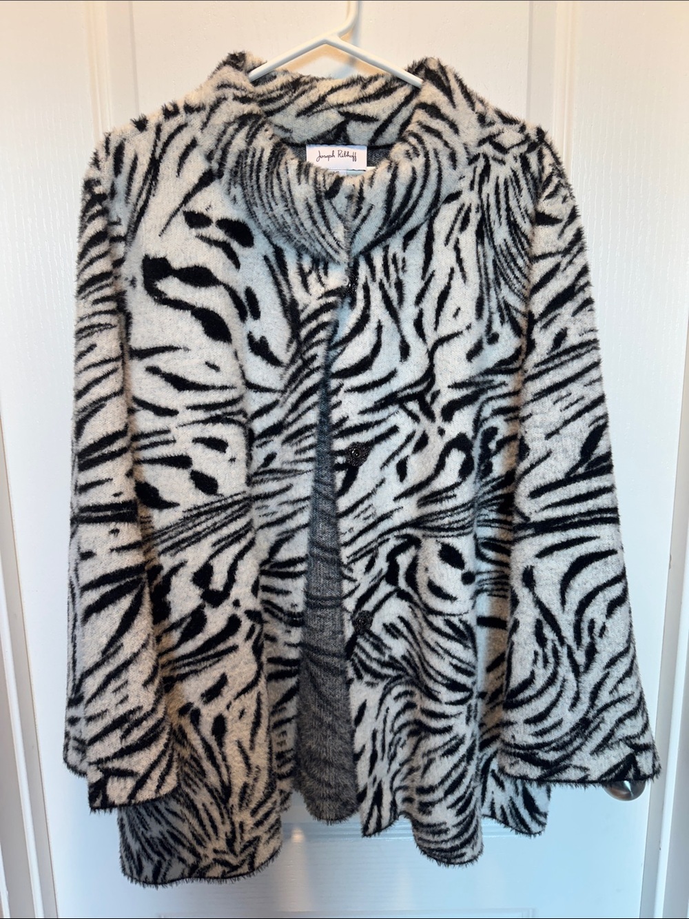 Joseph Ribkoff Black & White Zebra-Print Teddy Jacket